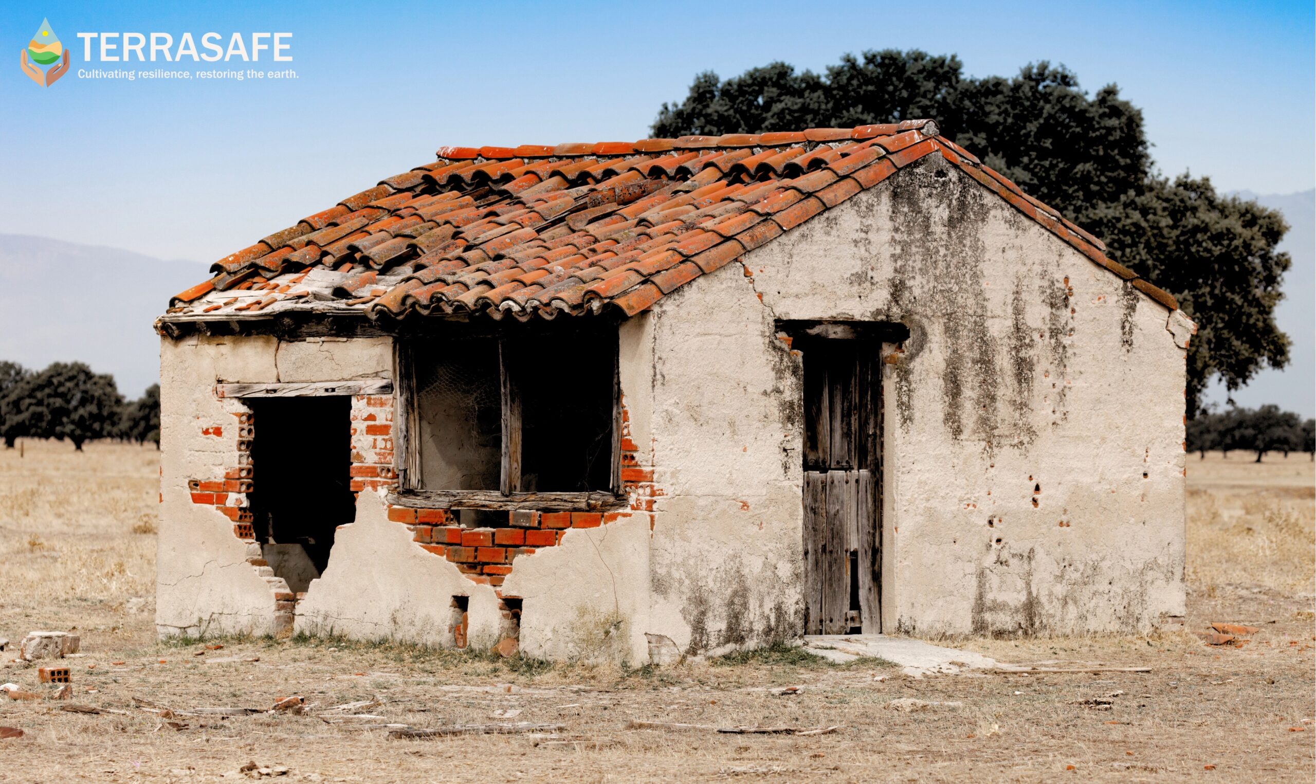 Depopulation as a cause of desertification Abandoned farm building in Spain